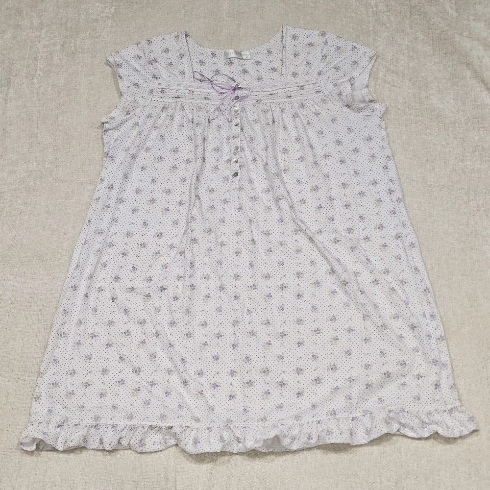 Eileen West Lavender Long Nightgown XL Sleeveless Lace Trim Pintuck Cottagecore